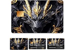Peacoblue Bank Card Sticker Black and Gold Dragon Credit Debit Card Custom Skin Cover Protector, 4 Styles Waterproof Scratch-Proof and Attractive Decal for Most Popular EBT Transportation Key Card
