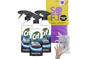 FEI FAN Set Pulizia: Ultra Muffa, Spray Antimuffa, Formato 500 ml, Spray Detergente + Panno In Lattice (3 Flaconi + 1 Panno Lattice) + OMAGGIO 100pz Guanti HDPE Monouso