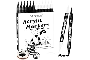 Akrylpennor akryl markeringsset, 12 svartvitt set dubbla spetsar tunn och tjock