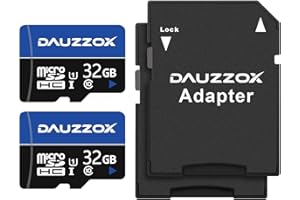 Cartes Micro SD 32Go Lot de 2, DAUZZOX Carte Micro Mémoire MicroSDHC U1 C10 UHS-I, Lecture Maximale 80 Mo/s, pour Smartphone, Appareil Photo, Surveillance, Enregistreur de Conduite, avec Adaptateurs