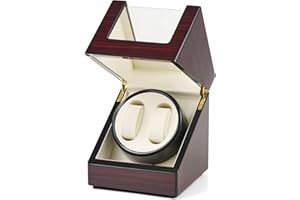 CO-Z Unisex Automatic Watch Winder with Faux Leather, Acrylic Strap, CE Approved, Ultra-Quiet Motor, Box for 2