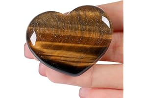 AWARDSEN 45 mm Tiger Eye Crystal Heart, Big Healing Crystals Stone, Natural Love Hearts Gemstones, Pocket Palm Stones for Anxiety Relief, Crystal Gifts for Women, Valentines Day Gifts for Her