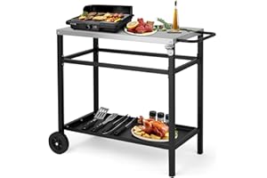 HOBBYZOO Desserte à roulettes, Chariot de Barbecue Mobile à 3 Niveaux, 95 x 45 x 83 cm, Établi en Acier Inoxydable argenté - Cuisine exterieure, Noir (sans Panier en Filet)