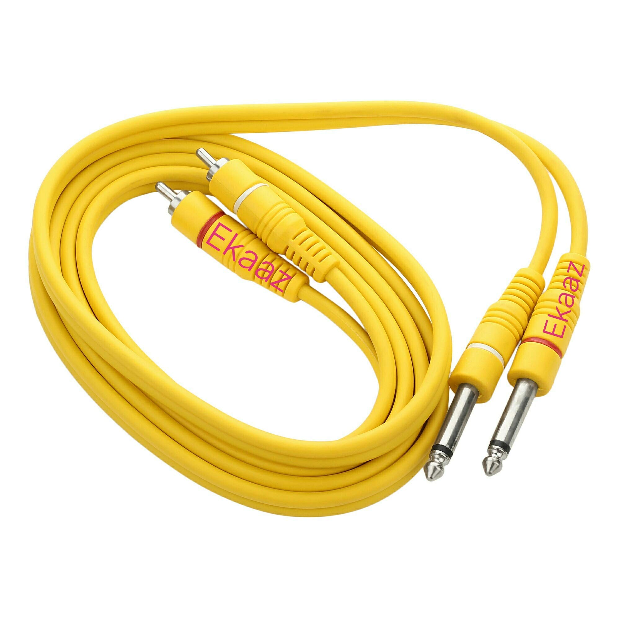 EKAAZ RCA to 1/4 Cable, Quarter inch TRS Jack to RCA (2 jack 6.35mm Stereo to 2 RCA jack) Audio Y Splitter Cable Insert Cable For Music Player -yellow (15ft/5 Meters)