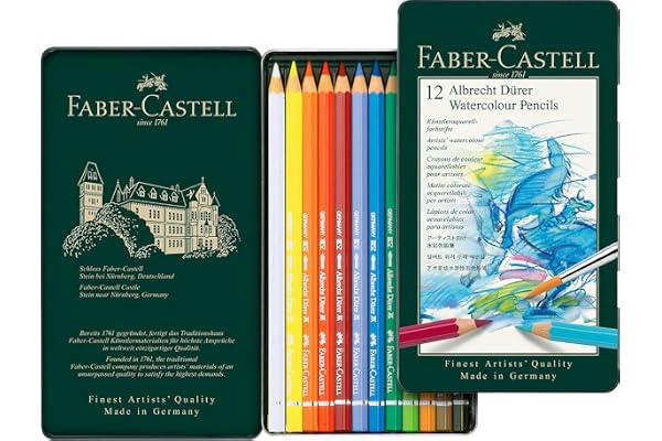 Faber-Castell 117512 Crayons Aquarellables Albrecht Dürer, Set de 12 Crayons à Mine Épaisse de 3,8 mm, Crayons Aquarelle aux Pigments Solubles qui se Transforment en quelques coups de Pinceau