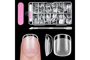 Venares 120 sztuk bardzo krótkich tipsów do paznokci żelowych, 12 rozmiarów, zestaw tipsów żelowych, pre-shaped press on Nail Tips Square z klejem, pilniki, bufor do skórek