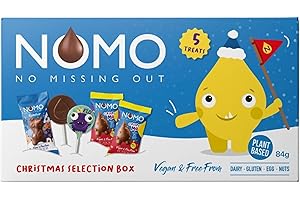 ‎NOMO NOMO Kids Selection Box Xmas - 76g - Weihnachtliche Geschenkbox - kleine Aufmerksamkeit - Allergenfrei - Vegan, Glutenfrei, Nussfrei - mit zertifizierter Schokolade