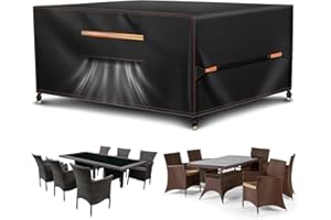 Haokiang Outdoor Garden Furniture Covers Waterproof with Air Vent 420D Heavy Duty Oxford Fabric Sofa Table Chair Bistro Set Cover Patio Furniture Covers Waterproof Garden Table Cover 250x120x90CM