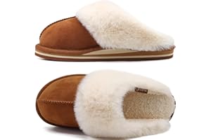 KuaiLu Chausson Femme Hiver Peluche Fourrure Chaud Pantoufles Mouton Retourné Doublure Charentaise Confort Voute Plantaire Memory Foam Slippers Antidérapant Semelle