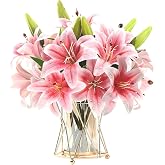 HNVNER Artificial Imitation Lily 6 Bouquets Flowers Decoration, 3D Printing Artificial Lily with 12 Open Flowers and 6 Buds,