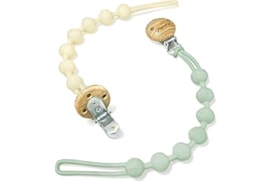 MumEZ Schnullerkette 2 Stück, Junge mädchen Dummy Clips Schnuller Clips Halter Schnullerketten für Babydusche (Salbei+Milchweiß)
