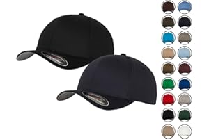 HLKauf Flexfit Unisex Woolly Combed Cap, Baseball Cap, Grey Underside, S, M, L, XL, XXL, Pack of 2