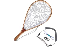 Goture Guadino per pesca a mosca, con clip magnetica, per pesca alla trota, in lega di alluminio/telaio in legno con rete in gomma morbida