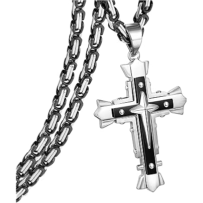 COLLANA A CATENA Con Croce Nera Uomo Donna Ciondolo Crocifisso Di - Foto 9