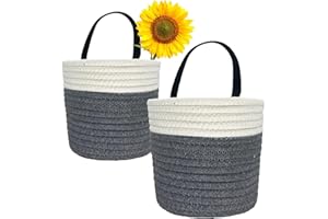SOQKEEN Panier de Rangement, 2 Pcs 15,2 cm Decoration Chambre Panier Rangement Rond, Petit Panier Rangement Salle de Bain avec Poignées, Panier Suspendu pour, Cuisine, Chambre (Gris)