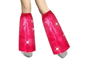 Hestya 1 Pair Glitter Leg Warmers for Women Carnival Disco Accessories Women's 70s Costume Retro Sequin Leg Warmers for Halloween Theme Party Fancy Dress Party Outfit (Dark Pink)
