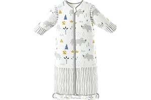Chilsuessy Winter 3.5 Tog Kinder Schlafsack mit abnehmbaren Ärmeln Bio Babyschlafsack für Jungen und Mädchen von 1 bis 10 Jahre alt, Süßes Nashorn, L (100-130 cm)