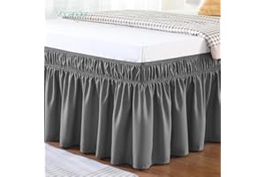 Vocander Valance Sheet King Size Dark Gray, Bed Skirt Pleated Wrap Around 152 × 200 cm for King Beds, Easy to Install Machine Washable