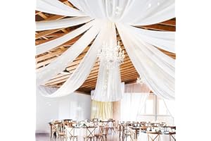 SHOWGEOUS 6 Panels White Ceiling Drapes for Wedding Ceiling Drapes 5ftx30ft Wedding Arch Draping Fabric Sheer Curtains Voile Chiffon Drapery Draping Wedding Ceiling Decorations for Party Ceremony Stage Swag
