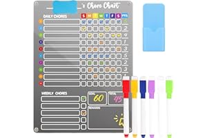 SQAQS Magnetic Dry Wipe Calendar Refrigerator Sticker Planning Board, Improve Efficiency, Family Weekly Chores Checklist with Meal Planner, 40x33 cm, Reusable Plan Manual, Includes 6 Markers & Eraser