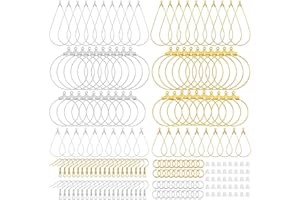 SALBSEVER Set di 200 orecchini fai da te, orecchini a cerchio, orecchini fai da te, ricerca di orecchini a cerchio, a forma di goccia e ganci per orecchio, tappi in plastica per la creazione di gioielli (oro,