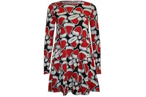 STAR FASHION GLOBAL LTD Womens Gingerbread Santa Snowman Xmas Flare Xmas Ladies Swing Dress Plus Size