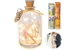 BRISKORE BRISKRE Luz LED para botella de boda, regalo de boda para novios, regalo de boda único, hucha para dinero, regalo de boda, regalo de dinero, personalizable, regalo de boda (Mr. & Mrs.)