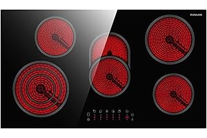 GASLAND CH90BF Placa de vitrocerámica, 90 cm, 5 zonas de cocción, placa eléctrica empotrable con control táctil, placa de cocina eléctrica de 8500 W, incluye zonas triples y ovaladas