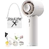 JISULIFE Portable Mini Turbo Fan with Premium PU Leather - Up to 30 Hours Cooling Time - 1-100 Speed - USB Travel Fan - White