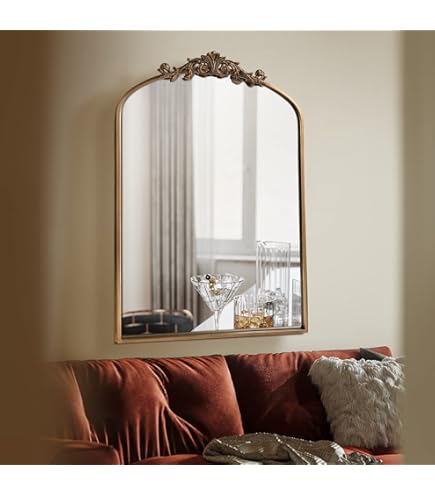 Awhtixbo Vintage spiegel goud barok voor woonkamer en hal, maat: 40x64(H) cm