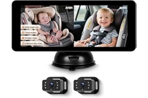 Rimoody 6.86'' Baby Car Camera for 2 Kids HD Bual Rear Facing for Baby, Car Camera for Baby Night Vision Wide View Angle Reusable Sucker Bracket, Easy Install 360° Adjustable