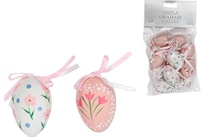 Gisela Graham Pink and White Floral Paper Mini Egg Set of 12 Easter Decoration