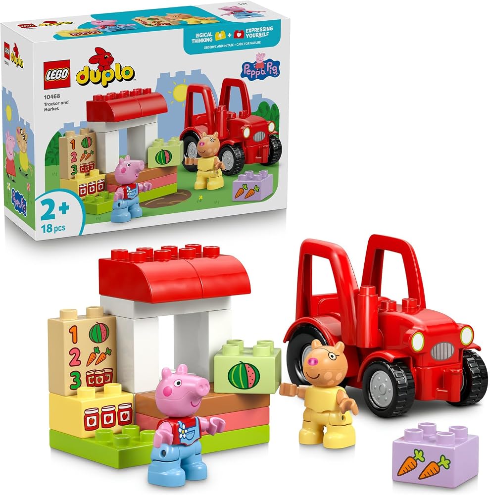 LEGO DUPLO Peppa Pig Traktör ve Pazar 10468 | 2 Yaş ve Üzeri Çocuklar için Midilli Pedro ve Peppa Pig Figürleri İçeren Eğitici Oyuncak Yapım Seti, Hediye Fikri (18 parça)