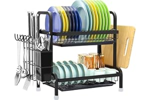 MOYKSRR Egoutoire Vaisselle à 2 Niveaux en, Égouttoir à Vaisselle de Grande Capacité, Égouttoir à Vaisselle pour Le Comptoir de la Cuisine avec Porte-ustensiles et bac d'égouttement