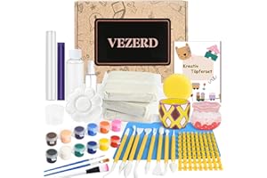 Vezerd Pottery Set for Beginners, Clay Air Drying without Burning for Home, Creative DIY Ceramic Painting Crafts Adults with Tools, Gloss Varnish, Pottery Set as Gifts for Girls/Boys