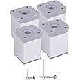(Pack of 4 pcs) Aluminium Color 6 cm Modern Height Adjustable Furniture Legs Angular Profile: 40 x 40 mm, Materials: Aluminium, Plastic. Screws Included (4, Aluminium)