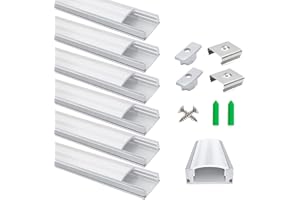 LightingWill 6-Pack LED Aluminum Profile, 3.3ft/1Meter LED Strip Channel Silver U-Shape LED Diffuser with Milky White Cover, End Caps and Mounting Clips for LED Strip Lights