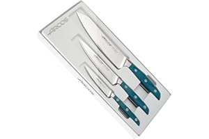 Arcos Juego de Cuchillos de Cocina. 3 piezas de Acero Inoxidable forjado. Impresiona yorprencon cada corte. Mango Micarta azul. Serie Brooklyn. Color Azul.