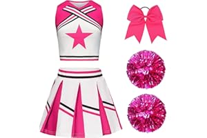 XFOZDM Deguisement Pompom Girl Fille, Deguisement Cheerleader Fille, Uniforme de Pompom Girl Fille avec Pompoms et Chaussettes Robe de Pompom Costume pour Enfant Halloween Carnaval Mascarade