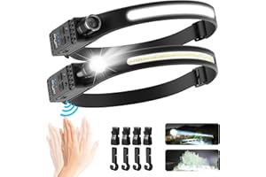 DEMLAIES Head Torch Rechargeable, [2 Pack] Super Bright 230° Wide Beam Adjustable Focus Headtorch, 30 Hrs Runtime, 8 Modes with Motion Sensor, Waterproof Lightweight Headlamp for Camping Running Fishing