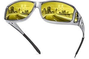 URUMQI Night Driving Glasses Fit Over Eyeglasses, Anti Glare Night Time Driving Glasses for Men Women, HD Night Vision Glasses with TAC Polarised Lens for Rain, Fog, Cloud