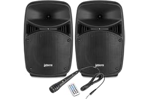 Vonyx VPS082A 8-Inch Active Bluetooth PA Speakers Set - 400W Active/Passive DJ Speakers Kit with Wired Microphone, RCA Input, MP3 Player & Easy Controls for Home Parties, Small Venues & Beginner DJs