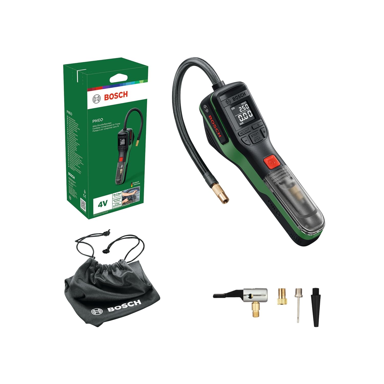 Bosch DIY Akku-Druckluftpumpe PNEO | Kompakt und handlich: Aufpumpen von Fahrradreifen und Bällen zu Hause oder unterwegs Luftpumpe PNEO Elektrowerkzeuge