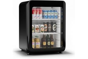 Klarstein Audrey Evo Getränkekühlschrank Mit Glastür - 68L, Retro-Design, LED-Beleuchtung, Doppelt Verglaste Tür, 0-10 °C, Energieklasse C, Verstellbare Füße, Schwarz