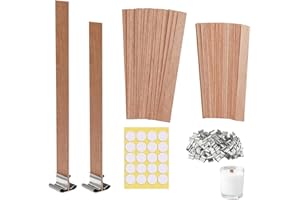 RJFUJP 120 Pcs Wood Candle Wicks for Making Candles Kit, with 60 Crackling Wood Candle Wicks & 60 Metal Base, 100 Glue Dot for Candle Making Kit for Handmade Diy Candle Holder Scented Craft Supplies