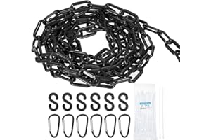 sourcing map Plastic Chain 15 Ft/4.6 M, Safety Chain Black Plastic Chain Link Barrier with Zip Ties Buckle and S-Hooks for Crowd Control Queue Line Fence Decoration