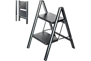 HOSTRÖM Scaletta 2 gradini FOLDPACT2, Sgabello scala pieghevole, Design ultracompatto, Gradini 17,5 cm, Acciaio, Ripiano temporaneo, Garanzia 5 anni.