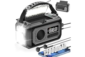 Wholede 12000mAh Radio Manivela, Am/FM Radio Portátil de Emergencia con Cargador para Móvil Radios Solar Kit de Emergencia Dinamo con Linterna SOS Alarma para Camping, Ourdoor