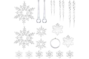 Anguxer Klare Acryl Kristall Schneeflocken Ornamente, 21 Stück Weihnachten Eiszapfen, Weihnachtsbaum Schneeflocken Dekorationen, Schneeflocken Eiszapfen Anhänger