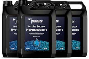 JENNYCHEM INDUSTRIAL CHEMICALS Jennychem Sodium Hypochlorite 14–15% – Powerful 20L (4X5L) Patio Cleaner & Swimming Pool Chlorine | Sodium Hypochlorite Solution for Algae, Odours & Outdoor Surfaces